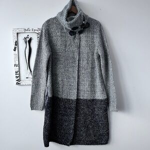 Simply Couture Heavy Knit Gray Metallic Gold Sweater Coat Duster Size L